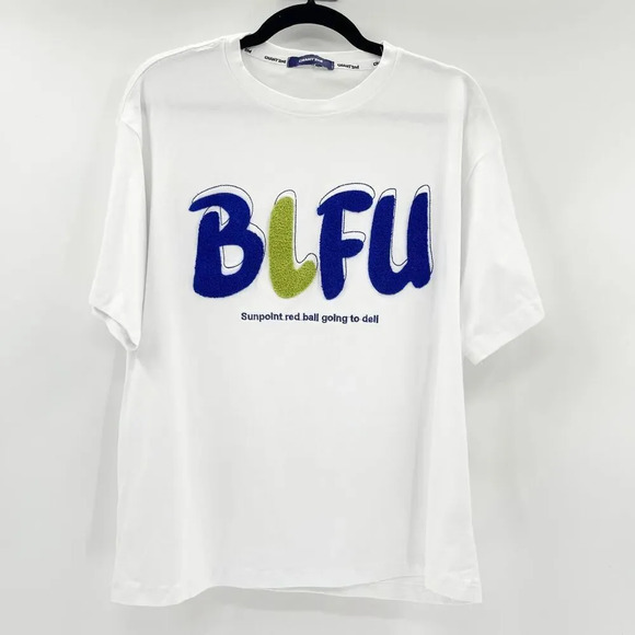 Chant 2nd Men BLFU Graphic Tee T Shirt Size L White Blue Crew Neck Short Sleeve - Picture 1 of 3